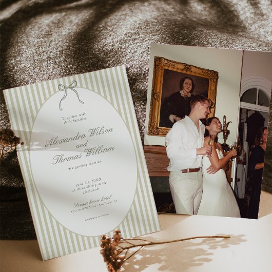 Whimsical Stripe Green Wedding Invitation 招待状