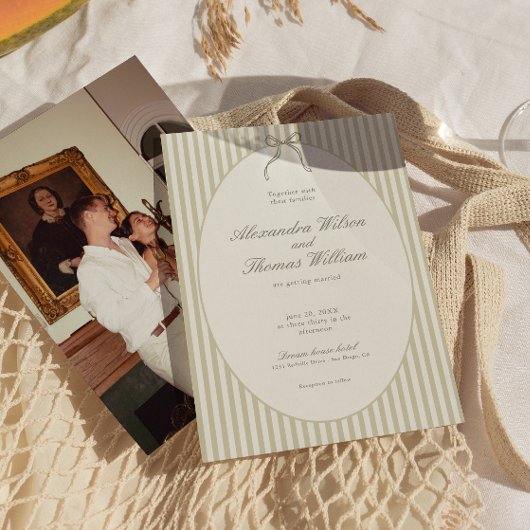 Whimsical Stripe Green Wedding Invitation 招待状