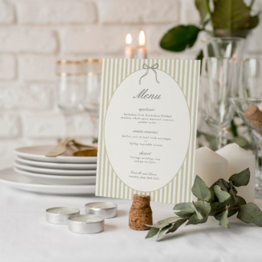 Whimsical Stripe Green Wedding Menu 招待状