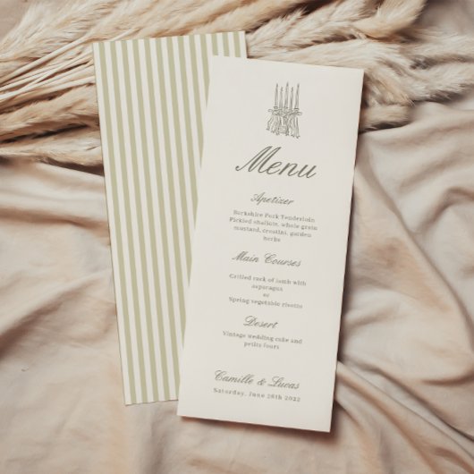 Whimsical Stripe Green Wedding Menu Invitation メニュー