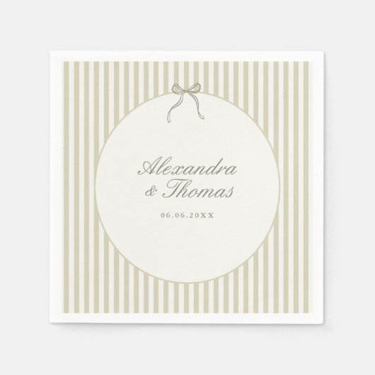 Whimsical Stripe Green Wedding Napkins スタンダードカクテルナプキン (正面)
