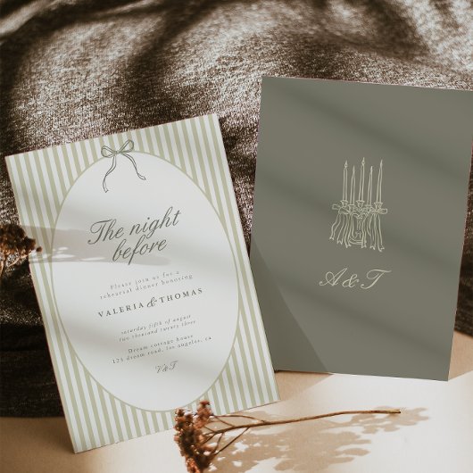 Whimsical Stripe Green Wedding Rehearsal 招待状