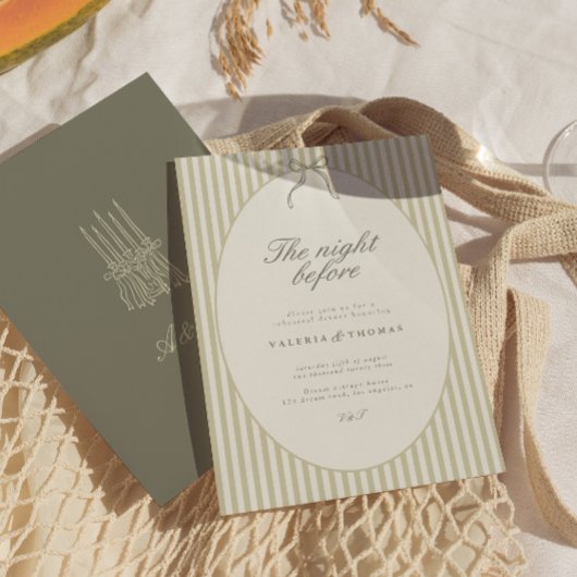 Whimsical Stripe Green Wedding Rehearsal 招待状