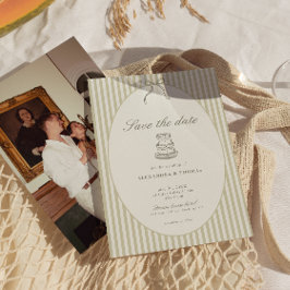 Whimsical Stripe Green Wedding Save the Date 招待状