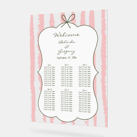 Whimsical Stripe Handwritten Wedding Seating Chart アクリルサイン (傾斜)