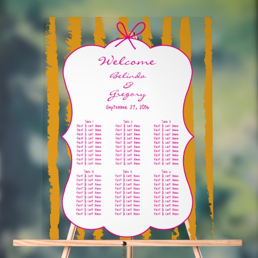 Whimsical Stripe Handwritten Wedding Seating Chart アクリルサイン (ニュートラル)