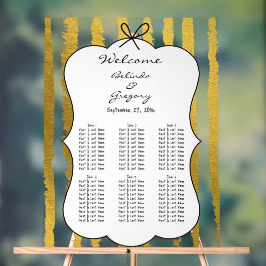 Whimsical Stripe Handwritten Wedding Seating Chart アクリルサイン (ニュートラル)