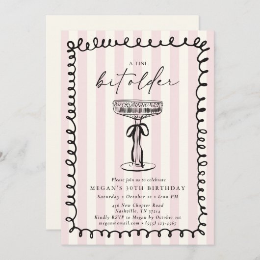 Whimsical Striped A Tini Bit Older Birthday  招待状 (正面/裏面)