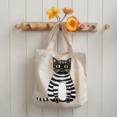 Whimsical Striped Cat Art Tote Bag Cute Folk Illus トートバッグ