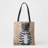 Whimsical Striped Cat Art Tote Bag Cute Folk Illus トートバッグ (正面)