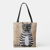 Whimsical Striped Cat Art Tote Bag Cute Folk Illus トートバッグ (裏面)