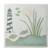 Whimsical Striped Lighthouse and Fish ID1206 タイル (正面)