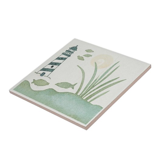 Whimsical Striped Lighthouse and Fish ID1206 タイル (側面)