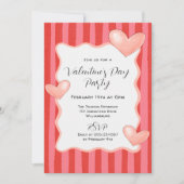 Whimsical Stripes and Hearts Valentines Day Party 招待状 (正面)