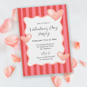 Whimsical Stripes and Hearts Valentines Day Party 招待状