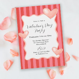 Whimsical Stripes and Hearts Valentines Day Party 招待状