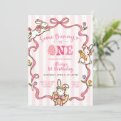Whimsical Stripes Bunny 1st birthday Invitation 招待状 (スタンド正面)