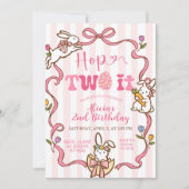 Whimsical Stripes Bunny Hop TWO it Birthday Invita 招待状 (正面)