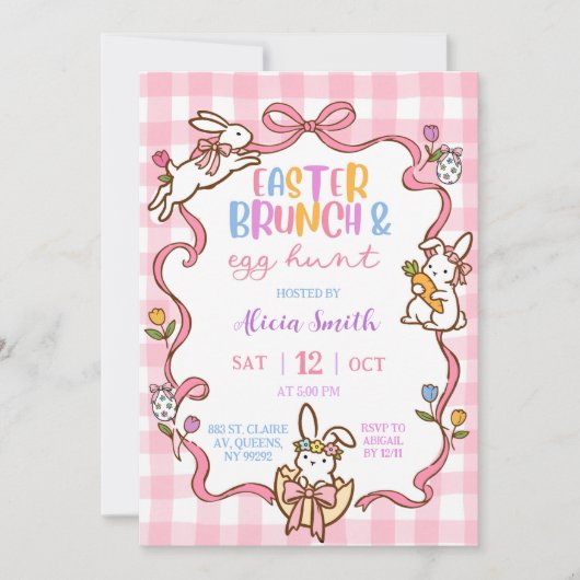 Whimsical Stripes Easter Brunch and Egg Hunt invit 招待状 (正面)