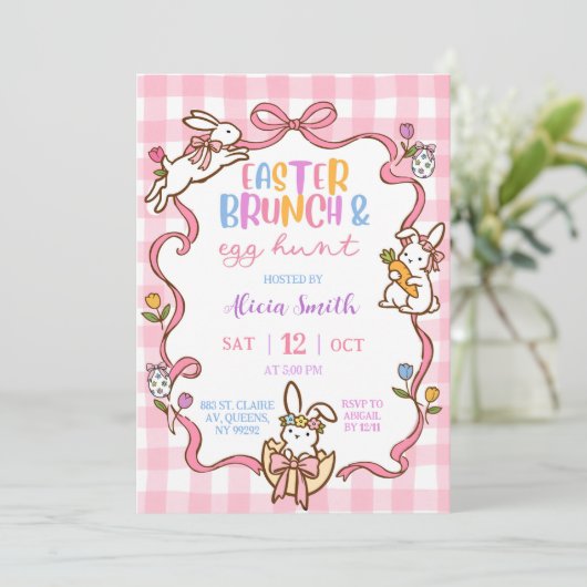 Whimsical Stripes Easter Brunch and Egg Hunt invit 招待状 (スタンド正面)