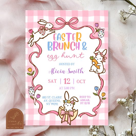 Whimsical Stripes Easter Brunch and Egg Hunt invit 招待状