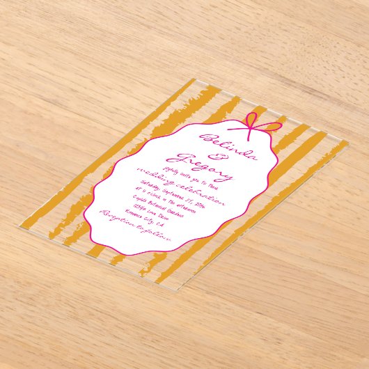 Whimsical Stripes Handwritten Painted Wedding  アクリル招待状 (レイダウン)