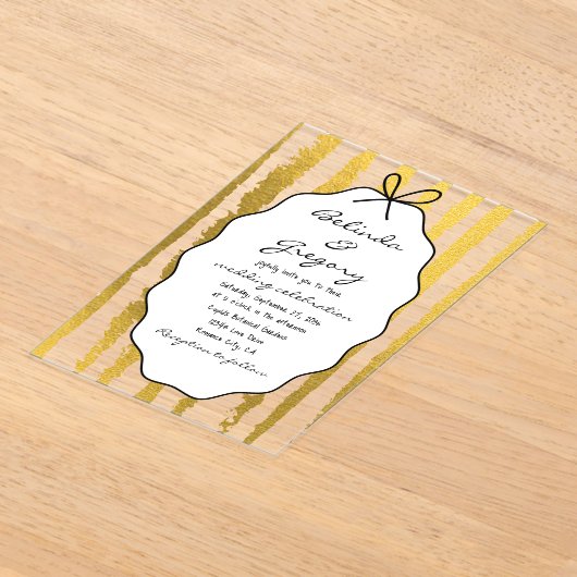 Whimsical Stripes Handwritten Painted Wedding  アクリル招待状 (レイダウン)