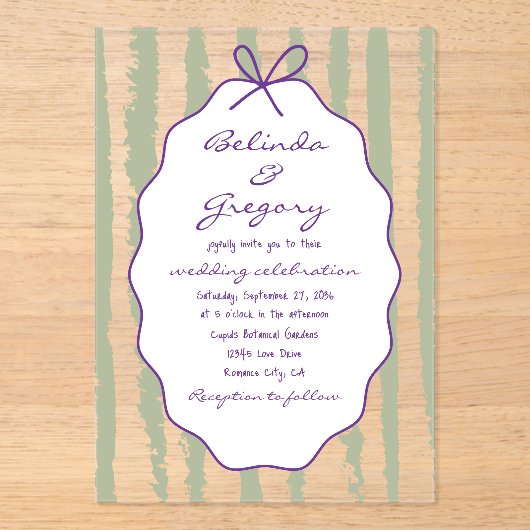 Whimsical Stripes Handwritten Painted Wedding  アクリル招待状 (正面)