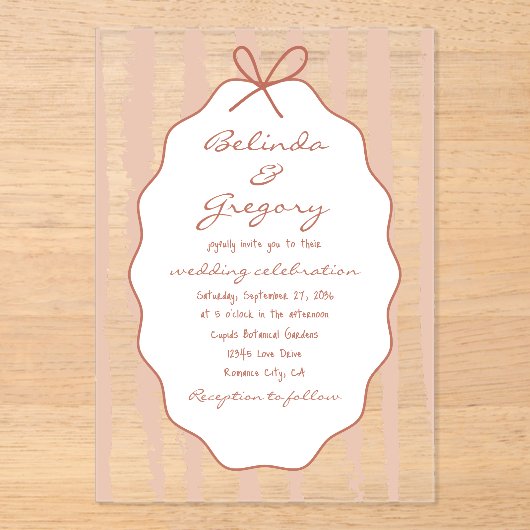 Whimsical Stripes Handwritten Painted Wedding  アクリル招待状 (正面)