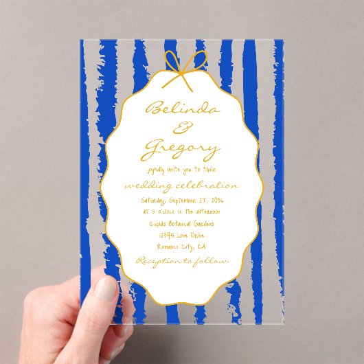 Whimsical Stripes Handwritten Painted Wedding  アクリル招待状 (インサイチュ (ポータブル))