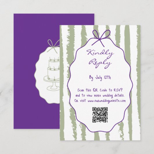 Whimsical Stripes Handwritten Painted Wedding エンクロージャーカード (正面/裏面)