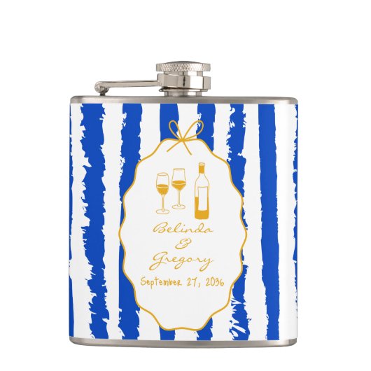 Whimsical Stripes Handwritten Painted Wedding  フラスク (正面)