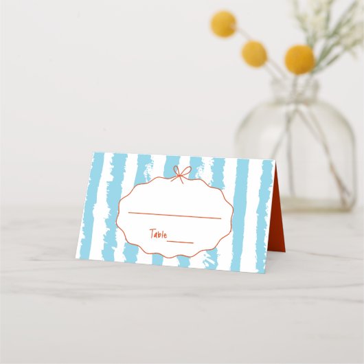 Whimsical Stripes Handwritten Painted Wedding  プレイスカード (正面)