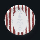 Whimsical Stripes Handwritten Painted Wedding  ペーパープレート<br><div class="desc">A whimsical hand drawn illustration wedding design suite in blue and burgundy. This contemporary modern wedding design is ideal for all seasons especially Spring and Summer. A contemporary, fun and whimsical wedding hand drawn and hand written look design perfect for destination weddings. A retro blue and burgundy hand illustrated and...</div>