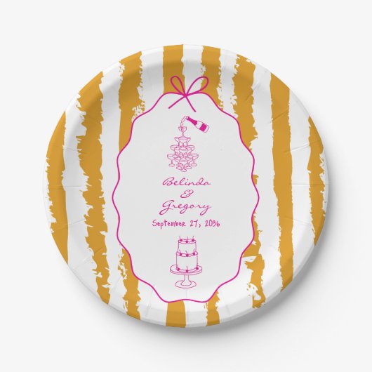 Whimsical Stripes Handwritten Painted Wedding ペーパープレート (正面)