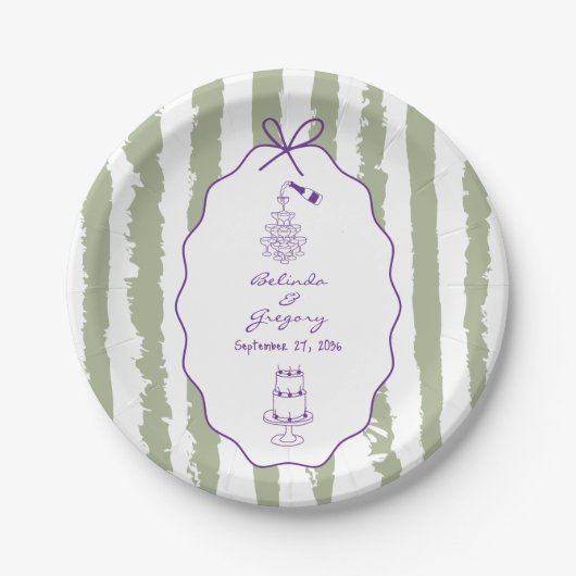 Whimsical Stripes Handwritten Painted Wedding  ペーパープレート (正面)