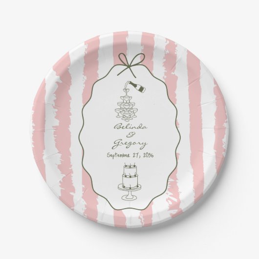 Whimsical Stripes Handwritten Painted Wedding  ペーパープレート (正面)