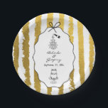 Whimsical Stripes Handwritten Painted Wedding  ペーパープレート<br><div class="desc">A whimsical hand drawn illustration wedding design suite in black and gold. This contemporary modern wedding design is ideal for all seasons especially Spring and Summer. A contemporary, fun and whimsical wedding hand drawn and hand written look design perfect for destination weddings. A retro black and gold hand illustrated and...</div>