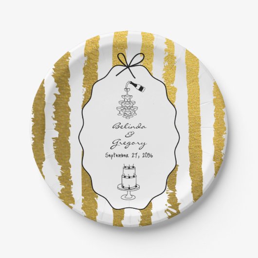 Whimsical Stripes Handwritten Painted Wedding  ペーパープレート (正面)