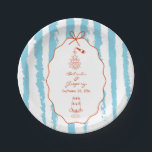 Whimsical Stripes Handwritten Painted Wedding  ペーパープレート<br><div class="desc">A whimsical hand drawn illustration wedding design suite in blue and red. This contemporary modern wedding design is ideal for all seasons especially Spring and Summer. A contemporary, fun and whimsical wedding hand drawn and hand written look design perfect for destination weddings. A retro blue and red hand illustrated and...</div>