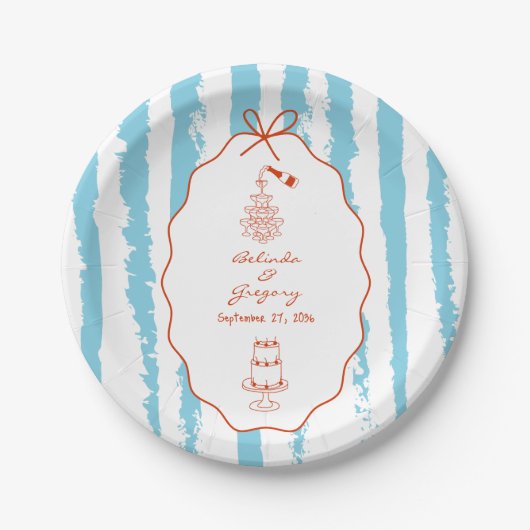 Whimsical Stripes Handwritten Painted Wedding  ペーパープレート (正面)