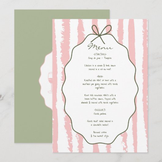 Whimsical Stripes Handwritten Painted Wedding  メニュー (正面/裏面)