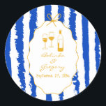 Whimsical Stripes Handwritten Painted Wedding  ラウンドシール<br><div class="desc">A whimsical hand drawn illustration wedding design suite in blue and yellow. This contemporary modern wedding design is ideal for all seasons especially Spring and Summer. A contemporary, fun and whimsical wedding hand drawn and hand written look design perfect for destination weddings. A retro blue and yellow hand illustrated and...</div>