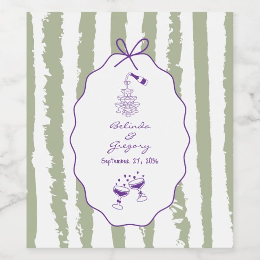 Whimsical Stripes Handwritten Painted Wedding  ワインラベル (シングルラベル)