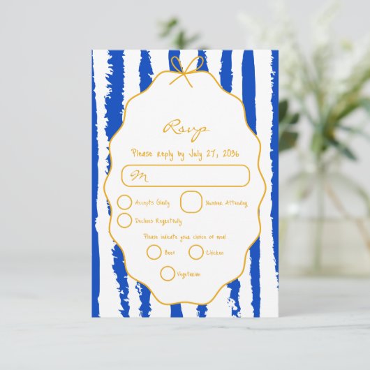 Whimsical Stripes Handwritten Painted Wedding 出欠カード (スタンド正面)