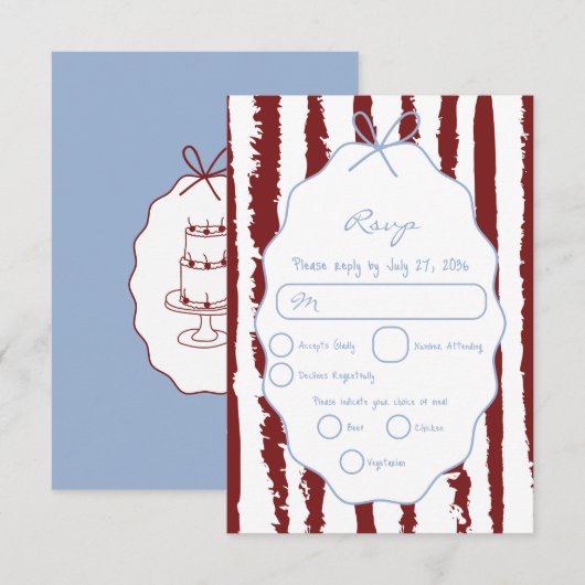 Whimsical Stripes Handwritten Painted Wedding  出欠カード (正面/裏面)