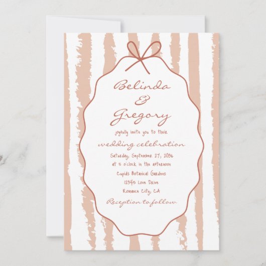 Whimsical Stripes Handwritten Painted Wedding 招待状 (正面)