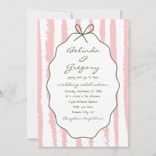 Whimsical Stripes Handwritten Painted Wedding  招待状 (正面)