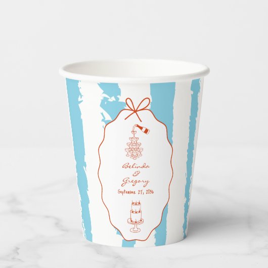 Whimsical Stripes Handwritten Painted Wedding  紙コップ (裏面)