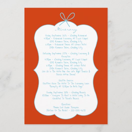 Whimsical Stripes Handwritten Wedding Itinerary プログラム (裏面)